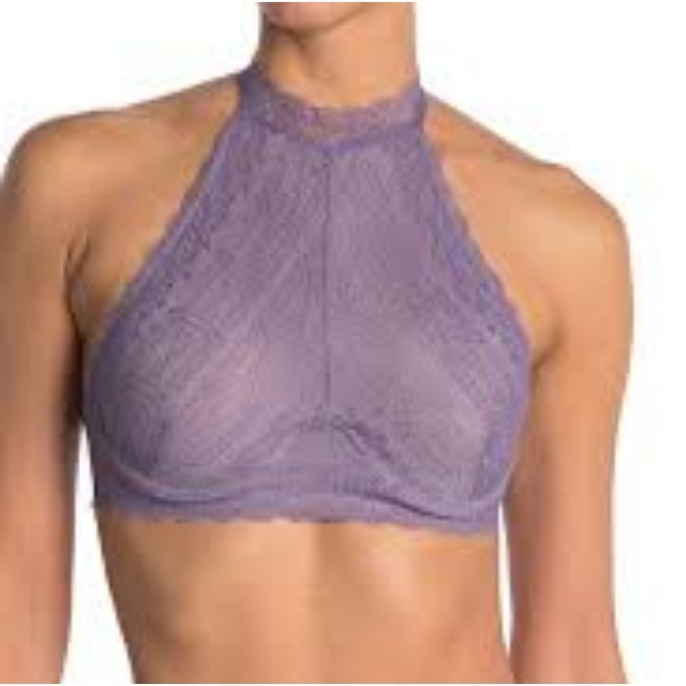 FRENCH AFFAIR LACE UNDERWIRE HALTER NECK BRALETTE IN PURPLE US S NWT